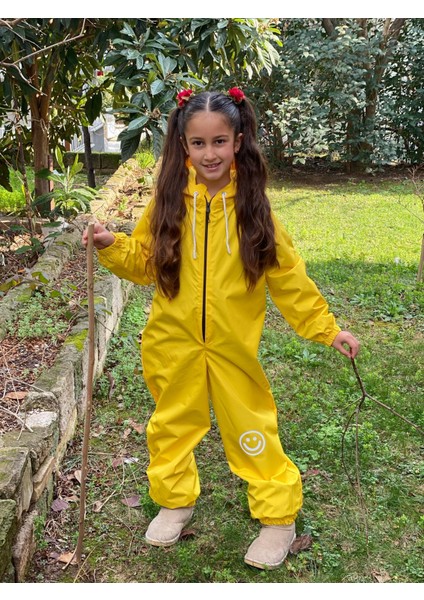 Kız Çocuk Full Su Geçirmez Sarı Kapüşonlu Astronot Tulum Yağmurluk fırsatları