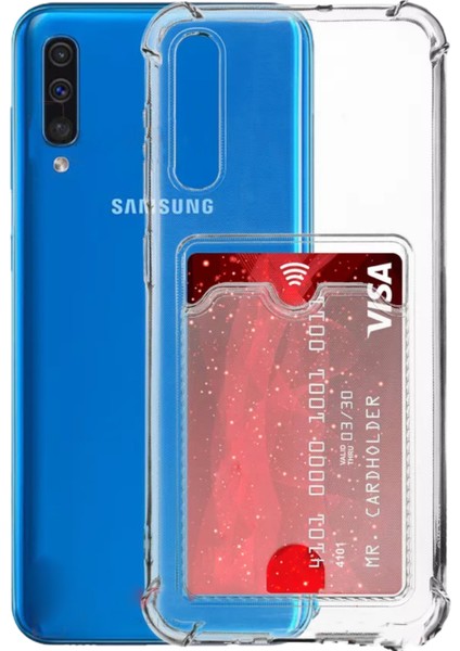 Case World Caseworld Samsung Galaxy A30S Kapak Kamera Korumalı Kartlıklı Darbe Emici Özellikli Şeffaf Silikon Kılıf