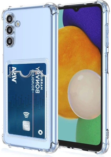 Case World Caseworld Samsung Galaxy M14 Kapak Kamera Korumalı Kartlıklı Darbe Emici Özellikli Şeffaf Silikon Kılıf