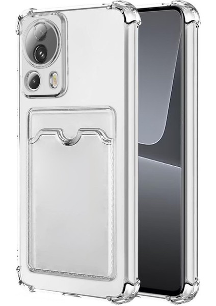Caseworld Xiaomi Mi 13 Lite Kapak Kamera Korumalı Kartlıklı Darbe Emici Özellikli Şeffaf Silikon Kılıf