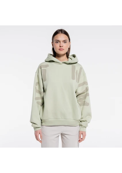 Friday Offset Thomas Kadın Mint Yeşil Ekstra Oversize Kapüşonlu Sweatshirt Hoodie - 3 Iplik