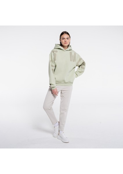 Friday Offset Thomas Kadın Mint Yeşil Ekstra Oversize Kapüşonlu Sweatshirt Hoodie - 3 Iplik