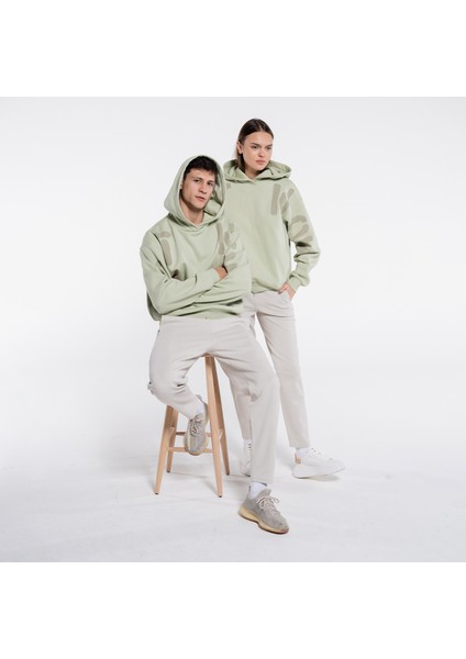 Friday Offset Thomas Erkek Mint Yeşil Ekstra Oversize Kapüşonlu Sweatshirt Hoodie - 3 Iplik