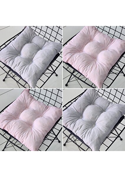 Babynest Dünyası 4'lü Takım Pofidik Kare Sandalye Minderi 40X40CM Pembe Gri