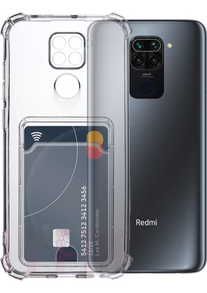 Caseworld Xiaomi Redmi Note 9 Kapak Kamera Korumalı Kartlıklı Darbe Emici Özellikli Şeffaf Silikon Kılıf