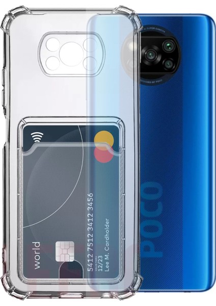 Xiaomi Poco X3 Kapak Kamera Korumalı Kartlıklı Darbe Emici Özellikli Şeffaf Silikon Kılıf