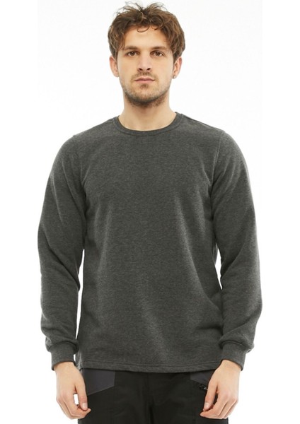 Sweatshirt Bisiklet Yaka Içi Polarlı 3 İplik Pamuklu Normal Kesim Erkek Antrasit