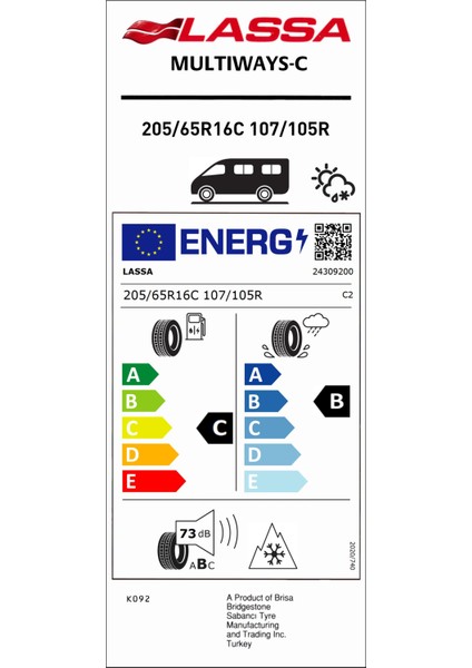 205/65 R16C 107/105R Multiways-C Dört Mevsim Lastiği (Üretim Yılı:2024)