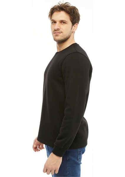 Sweatshirt Bisiklet Yaka Içi Polarlı 3 İplik Pamuklu Normal Kesim Erkek Siyah fiyatları