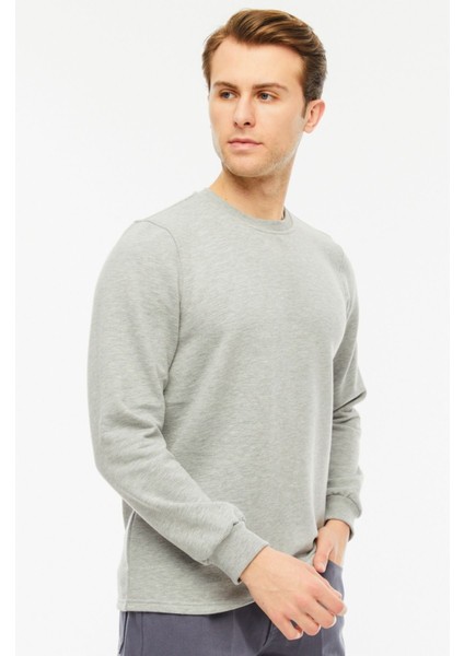 Sweatshirt Bisiklet Yaka Içi Polarlı 3 İplik Pamuklu Normal Kesim Erkek Gri indirimleri