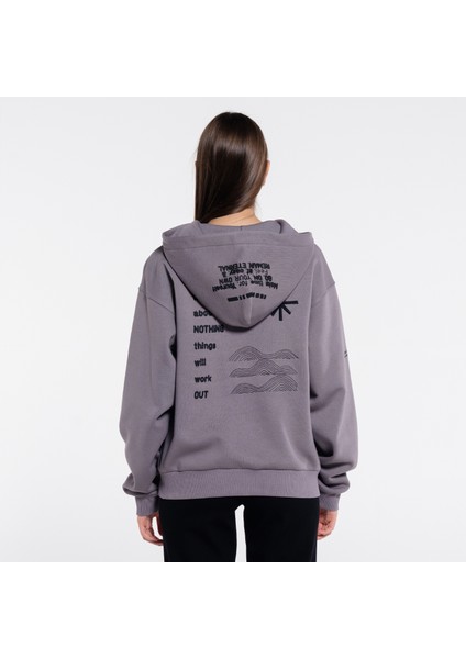 Friday Offset Sydney Kadın Gri Ekstra Oversize Kapüşonlu Sweatshirt Hoodie - Şardonlu 3 Iplik