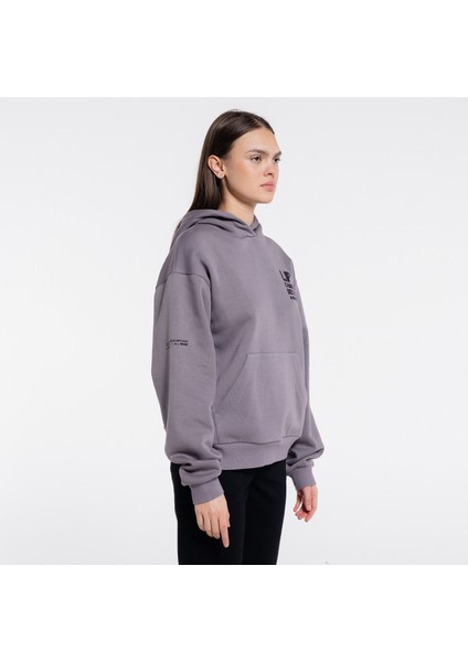 Friday Offset Sydney Kadın Gri Ekstra Oversize Kapüşonlu Sweatshirt Hoodie - Şardonlu 3 Iplik