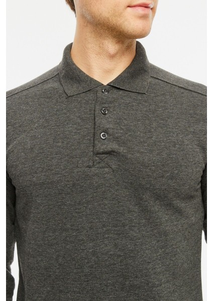Sweatshirt Polo Yaka Içi Polarlı 3 İplik Pamuklu Normal Kesim Erkek Antrasit modelleri