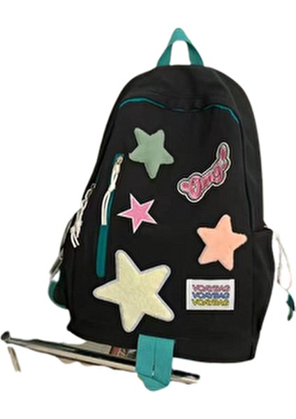 Matthewluc Popular Star Pattern Backpack For High School Students. - Siyah (Yurt Dışından)