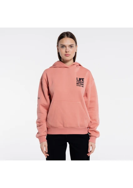 Friday Offset Sydney Kadın Somon Ekstra Oversize Kapüşonlu Sweatshirt Hoodie - Şardonlu 3 Iplik