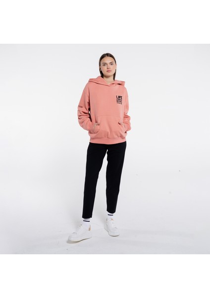 Friday Offset Sydney Kadın Somon Ekstra Oversize Kapüşonlu Sweatshirt Hoodie - Şardonlu 3 Iplik