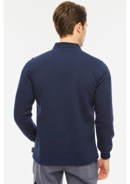 Sweatshirt Polo Yaka Içi Polarlı 3 İplik Pamuklu Normal Kesim Erkek Lacivert fiyatları