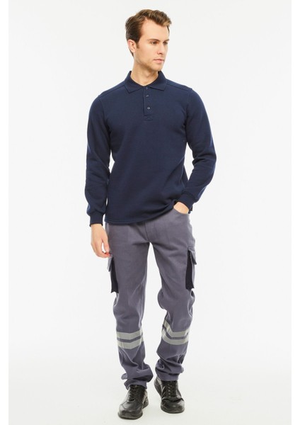 Sweatshirt Polo Yaka Içi Polarlı 3 İplik Pamuklu Normal Kesim Erkek Lacivert modelleri