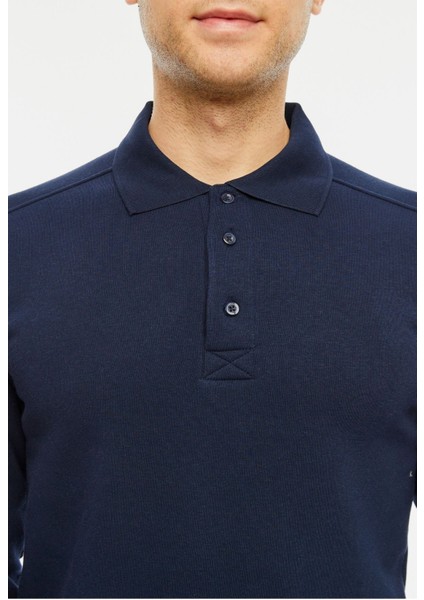 Sweatshirt Polo Yaka Içi Polarlı 3 İplik Pamuklu Normal Kesim Erkek Lacivert fırsatları