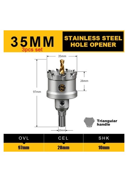 35MM-3 Adet Tarzı Ucheer mm Yüksek Li Paslanmaz Çelik Delik Açıcı Yükseltme Matkap Ucu Tin Tct Testere Metal Plaka ile Kaplanmıştır (Yurt Dışından)