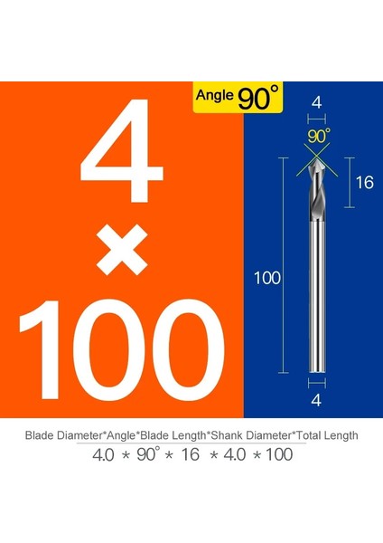 D4XR90X100L Tarzı Alüminyum Için Nokta Matkap Dereceleri Pah Freze Saplama Başlangıç Konumu Merkez Bit C Yönlendirici Ucu Freze Kesici Karbür Uçlu Freze (Yurt Dışından)