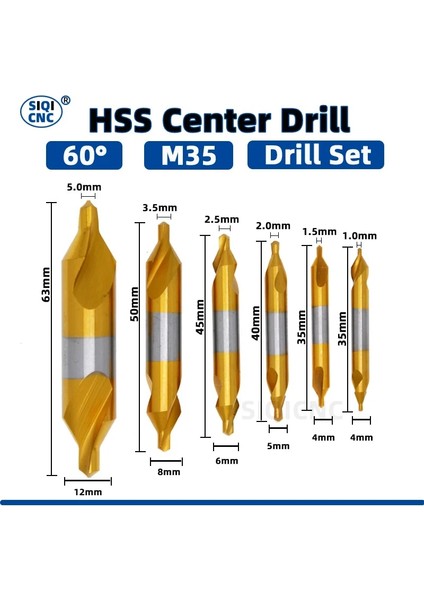 CENTER1-5MM6542 Stili Hss Kombine Merkez Matkaplar Ti-Kaplamalı 60 Derece Havşa Açılı Uç Seti Etal Merkezleme Matkap Ucu Torna M35 (Yurt Dışından)