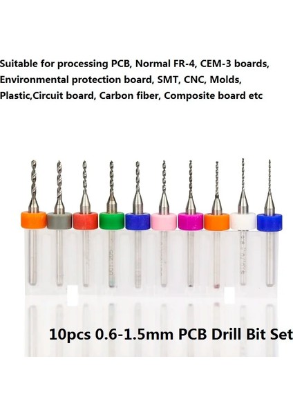 Pcb0.6-1.5 10PCS Stili Ro Pcb Matkap Ucu Sondaj Baskılı Devre Kartı Delik Delme Kesici Karbür Pcb Matkap Ucu Seti (Yurt Dışından)