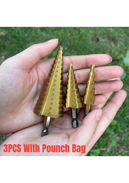 Kese Çantası Tarzı ile 3 Adet Pcs Hss Adım Matkap Ucu Setleri Düz Oluk Titanyum Kaplamalı Koni Delik Kesici Otomatik Merkezi Pural Büküm Testere Matkap Ucu (Yurt Dışından)