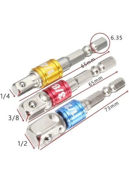 ZT46-3PCS Beyaz Tarzı Altıgen Matkap Soket Adaptörü Darbeli Matkap Uzatma Matkap Uçları Bar Soket Adaptörü Boyutu Hex Shank Kare Kafa Matkap Ucu (Yurt Dışından)