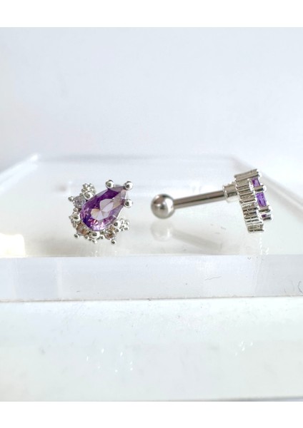 By Dilek Çetin Acessorry Cerrahi Çelik Ametis Baget Taşlı Kıkırdak Helix Tragus Piercing (1 Adet)