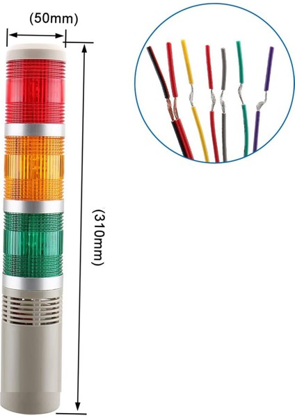 D50 Işıklı Kolon 24VDC LED Sabit Buzzer Kırmızı Yeşil Sarı MST-53173