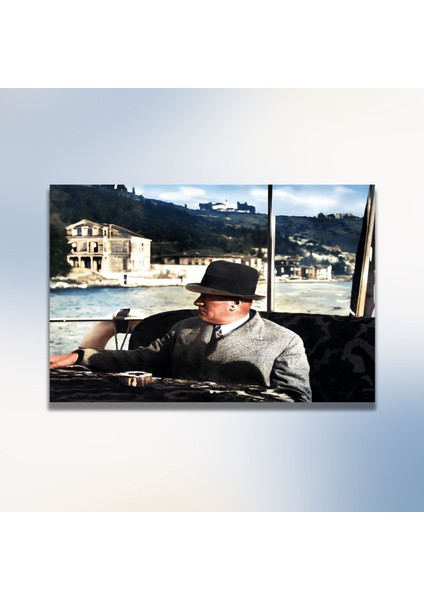Tekli Yatay Kanvas Duvar Tablosu Boğaziçi Gezisinde Atatürk modelleri