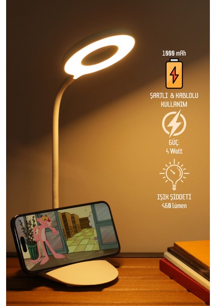 Şarjlı Masa Lambası Dokunmatik 3 Renk 24 LED Telefon Standlı Kademeli Çalışma Okuma Işığı Gece Lambası fiyatları