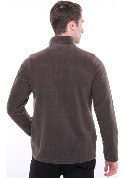 Erkek Normal Kesim Dik Yaka Yarım Fermuarlı Polar Sweatshirt Füme fiyatları