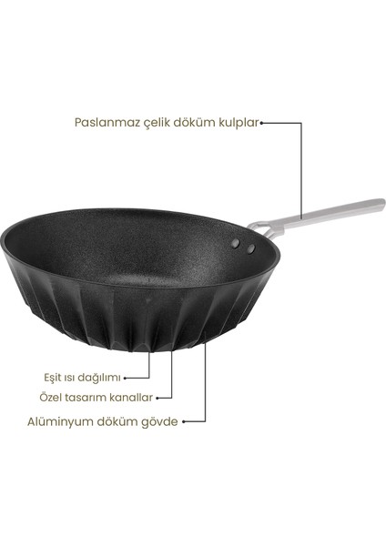 Diagon Döküm Granit 28 cm Wok Tava Siyah