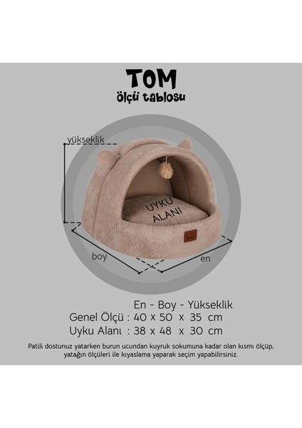 Tom, Ultra Yumuşak, Konforlu, Üstü Kapalı Tasarım Kedi Yatağı