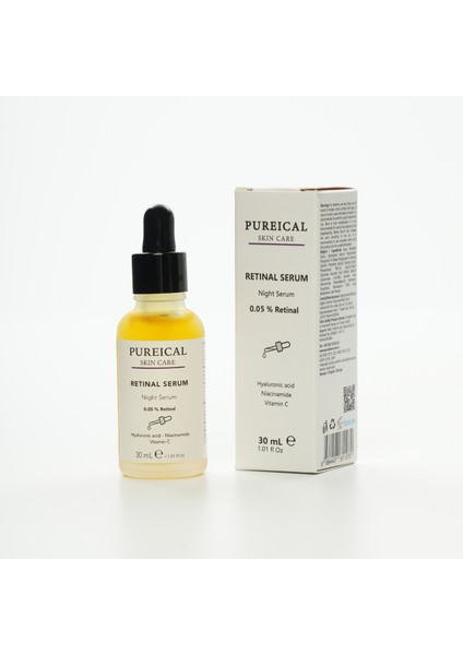 Retinal Serum, Hyaluron, Niacinamide, Ethyl Ascorbic Acid, %0,05 Retinal Gece Serumu 30 ml