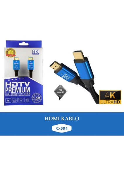 Hdtv Premıum Yüksek Hızlı 4K Ultra Hd Hdmı(A) 1.5 Metre Kablo 4K Uyumlu indirimleri