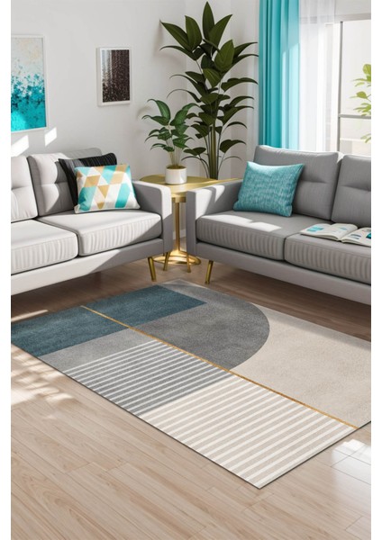 Lavin Modern Kadife Yıkanabilir Kaymaz Pamuk Tabanlı Salon Halısı