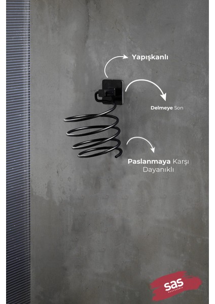 Sas Haus Yapışkanlı Saç Kurutmalık Siyah , Sihirli Yapışkanlı Siyah Saç Kurutma Makine Askısı Y-01
