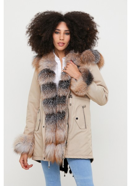 Kadın Parka Su Geçirmez Kumaş (Bej Kumaş - Otoban Tüy) modelleri