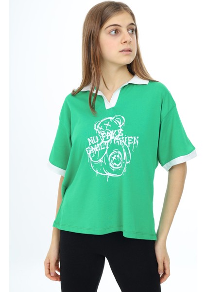 Angelos Girls Kız Çocuk Polo Yaka Garnili T-Shirt 9-14 Yaş LX018