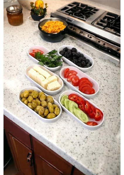 Kahvaltılık 6'lı Oval Tabak & Kahvaltı Takımı & Düzenleyici 6'lı Set Krem