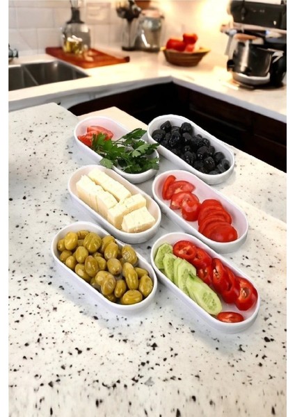 Kahvaltılık 6'lı Oval Tabak & Kahvaltı Takımı & Düzenleyici 6'lı Set Krem fiyatları