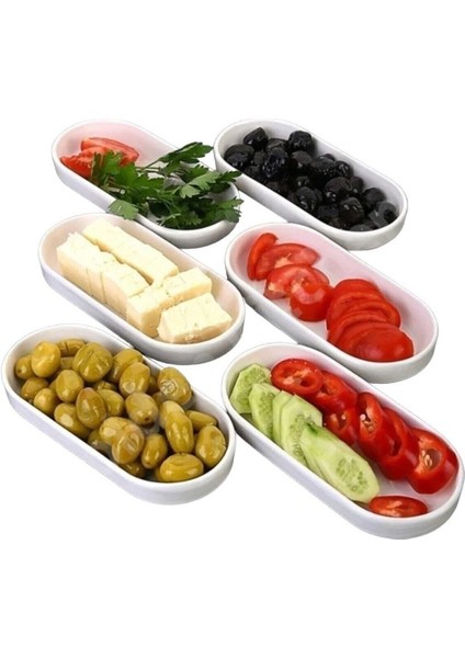 Kahvaltılık 6'lı Oval Tabak & Kahvaltı Takımı & Düzenleyici 6'lı Set Krem modelleri