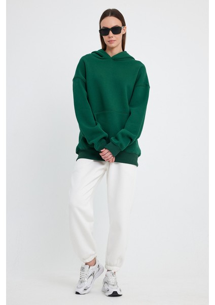 Yeşil Hoodie, Oversize Hoodie, Kadın Hoodie, Kanguru Cepli Kapüşonlu
