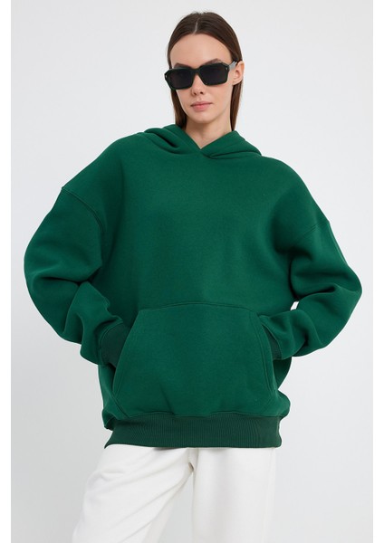 Yeşil Hoodie, Oversize Hoodie, Kadın Hoodie, Kanguru Cepli Kapüşonlu fırsatları
