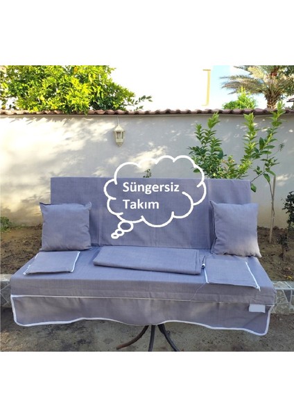 Süngersiz 3 Kişilik Salıncak Minder Seti (Pamuklu Kumaş)-Gri