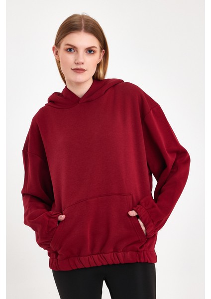 Bordo Hoodie, Oversize Hoodie, Kadın Hoodie, Kanguru Cepli Hoodie, Lastikli Hoodie fiyatları