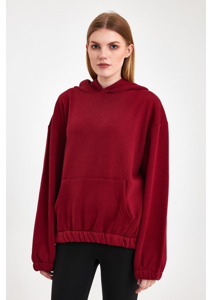 Bordo Hoodie, Oversize Hoodie, Kadın Hoodie, Kanguru Cepli Hoodie, Lastikli Hoodie modelleri